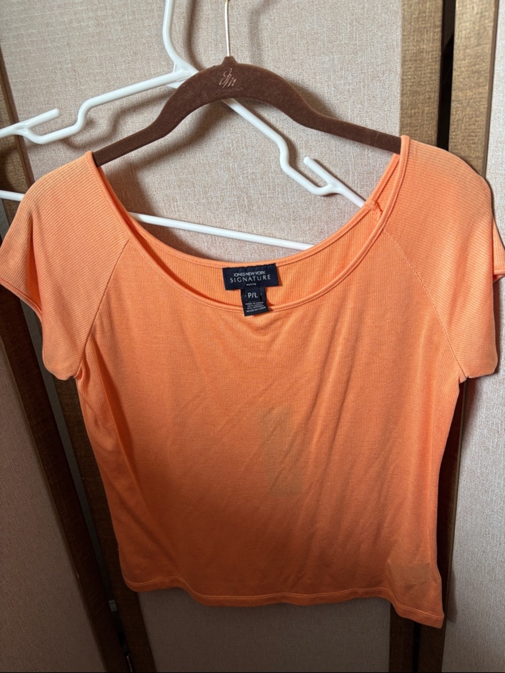 Jones New York Signature Orange Short Sleeve Scoop Neck Top Petite Large
